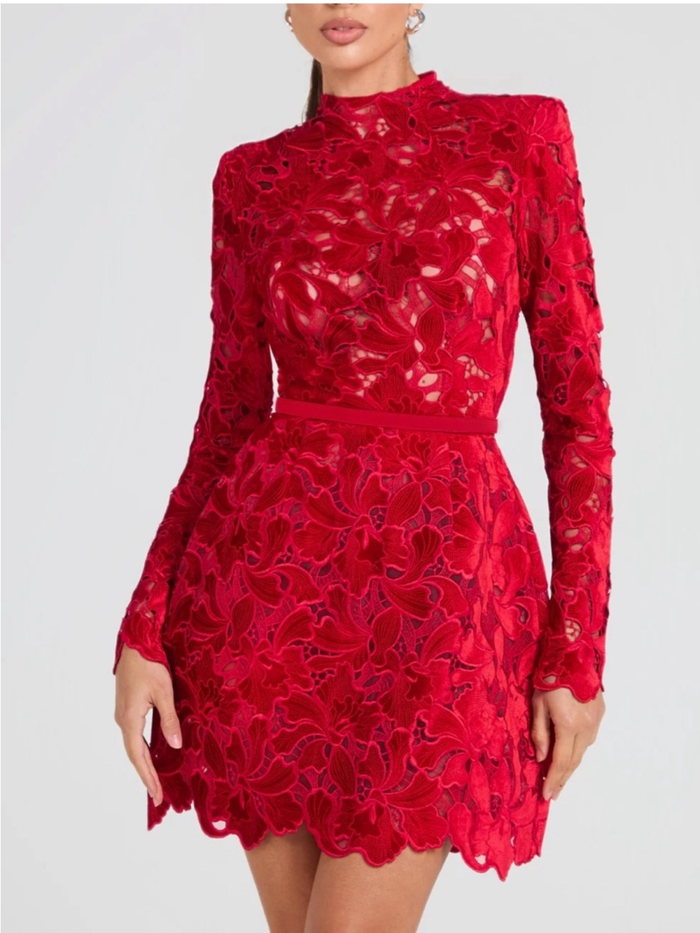 NADINE MERABI Lydia Red Lace
Long Sleeve Mini Dress Size 4